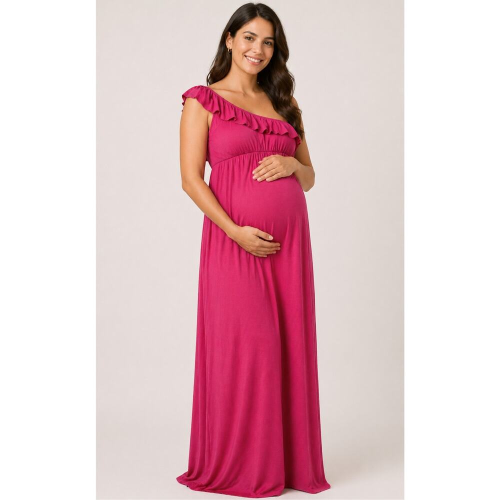 Pinkblush Maternity One Shoulder Ruffle Maxi Dress Pink Size Large